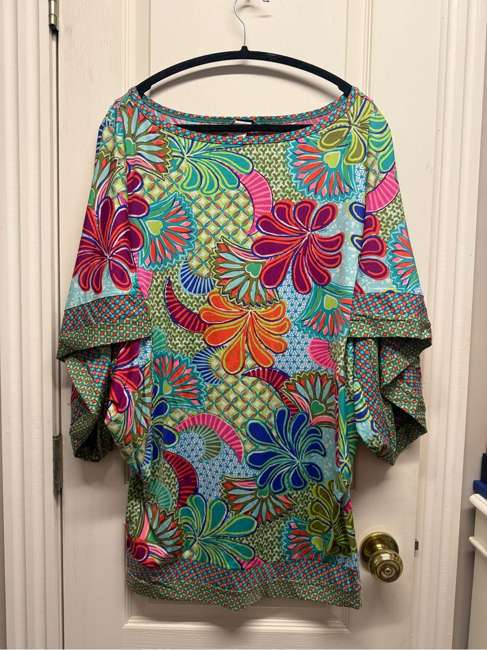 Trina Turk Vibrant Multicolor Floral Tunic - Pink Blue Green Orange Coverup